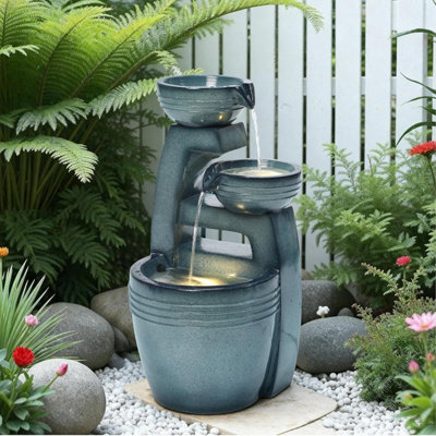 Garden Gear Serenity Tiered Ceramic Effect Water Feature With Led Lights Self-Contained Indoor Outdoor Fountain Relaxing Cascading Water - image 1