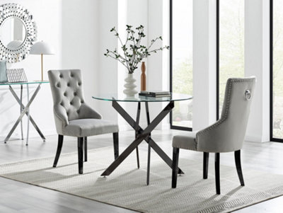 Furniturebox Uk Novara 100Cm Round Black Leg Dining Table & 2 Grey Belgravia Black Leg Chairs - image 1