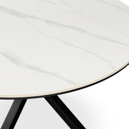 More4Homes Calne White Marble Ceramic Round Dining Table & 6 Myla Linen Black Chairs - thumbnail 4