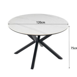 More4Homes Calne White Marble Ceramic Round Dining Table & 6 Myla Linen Black Chairs - thumbnail 9