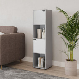 Urbn-Living Urbnliving 119Cm Height Grey 4 Cube Bookcase Shelving Display Shelf Storage Unit White Wooden Door Organiser - thumbnail 2