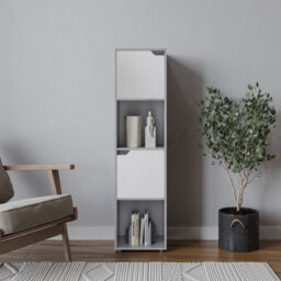 Urbn-Living Urbnliving 119Cm Height Grey 4 Cube Bookcase Shelving Display Shelf Storage Unit White Wooden Door Organiser - thumbnail 1