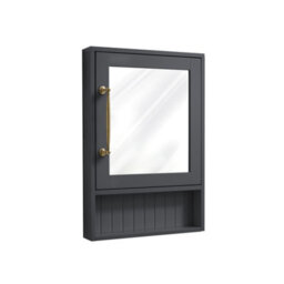 Homestylestore 450 X 650mm Black Grey Wall Mounted Corner Mirrored Door Bathroom Cabinet And Aged Gold T Bar Handle - thumbnail 1