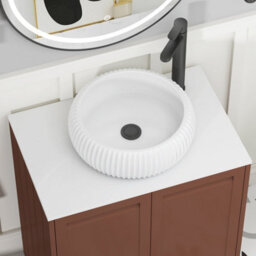 Royal Bathrooms Royal Bathroom Elmore 700mm Terracotta Clay Wall Mounted Bathroom Vanity Unit 2 Drawer Plain White Worktop With Milan Basin - thumbnail 4