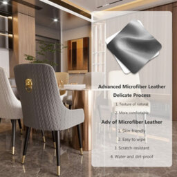 Fativo Dining Chair Set Of 2 Leather Chairs Modern Solid Metal Frame Chairs Living Room,  Grey,  43.5L X 43.5W X 90H Cm - thumbnail 4
