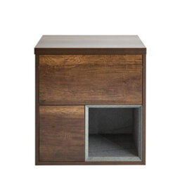 Homestylestore Dark Oak 600mm Wall Hung Bathroom Vanity Unit With Countertop Basin And Led Lights - thumbnail 1