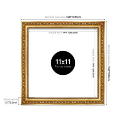 11X11 Gold Ornate Picture Frame (27.9 X 27.9Cm) Poster, Photo, Artwork, Gallery Wall Or Print - thumbnail 2