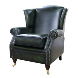 Southwold Chesterfield Wing Chair Fireside High Back Armchair Antique Green Leather In Stock - thumbnail 3