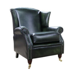 Southwold Chesterfield Wing Chair Fireside High Back Armchair Antique Green Leather In Stock - thumbnail 2