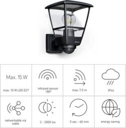 Steinel Outdoor Wall Light L 10 S Black, Modern Latern With Motion Sensor - thumbnail 4