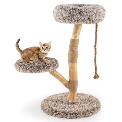Costway 90Cm Cat Tree Tower Modern Wooden Cat Tower W/ Perch-Natural - image 1
