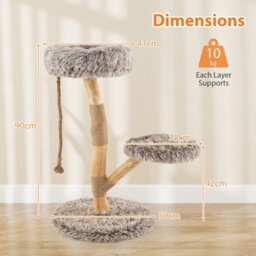 Costway 90Cm Cat Tree Tower Modern Wooden Cat Tower W/ Perch-Natural - thumbnail 3