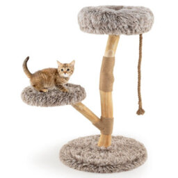 Costway 90Cm Cat Tree Tower Modern Wooden Cat Tower W/ Perch-Natural - thumbnail 1