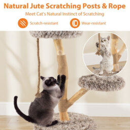Costway 90Cm Cat Tree Tower Modern Wooden Cat Tower W/ Perch-Natural - thumbnail 4
