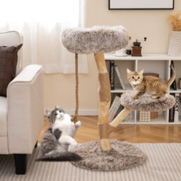 Costway 90Cm Cat Tree Tower Modern Wooden Cat Tower W/ Perch-Natural - thumbnail 7