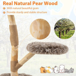 Costway 90Cm Cat Tree Tower Modern Wooden Cat Tower W/ Perch-Natural - thumbnail 5