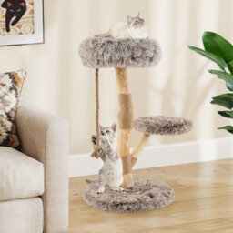 Costway 90Cm Cat Tree Tower Modern Wooden Cat Tower W/ Perch-Natural - thumbnail 8