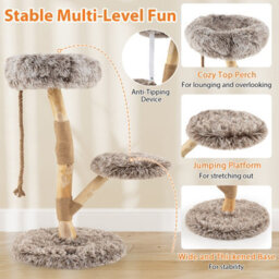 Costway 90Cm Cat Tree Tower Modern Wooden Cat Tower W/ Perch-Natural - thumbnail 6
