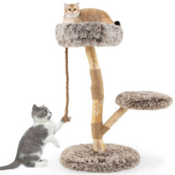 Costway 90Cm Cat Tree Tower Modern Wooden Cat Tower W/ Perch-Natural - thumbnail 9