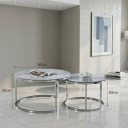 Home Luxe Interiors Aria Grey Marble & Silver Nesting Coffee Tables - Set Of 2, 80Cm - thumbnail 4