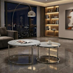Home Luxe Interiors Aria Grey Marble & Silver Nesting Coffee Tables - Set Of 2, 80Cm - thumbnail 2