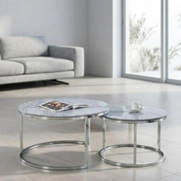 Home Luxe Interiors Aria Grey Marble & Silver Nesting Coffee Tables - Set Of 2, 80Cm - thumbnail 3