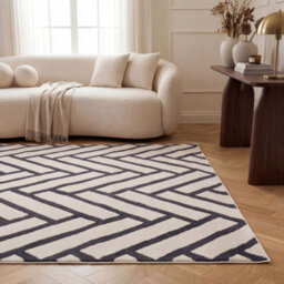 The Rugs Loft Navy And Ivory Herringbone Living Room Area Rug And Runners Soft Pile - thumbnail 4