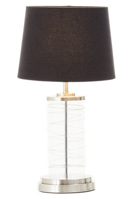 Orsina Glass Cylinder Table Lamp, Chrome Spiral Base With Black Linen Shade, Modern Monochrome Table Light - image 1