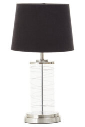 Orsina Glass Cylinder Table Lamp, Chrome Spiral Base With Black Linen Shade, Modern Monochrome Table Light - thumbnail 2