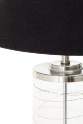 Orsina Glass Cylinder Table Lamp, Chrome Spiral Base With Black Linen Shade, Modern Monochrome Table Light - thumbnail 4