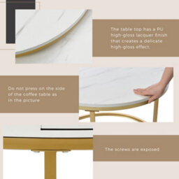 Abrihome Round Coffee Tables With Drawer Nesting Tables With Storage Gold Metal Frame Legs And Marble Pattern (Non-Rock Slab)Top - thumbnail 3