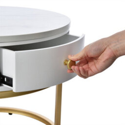 Abrihome Round Coffee Tables With Drawer Nesting Tables With Storage Gold Metal Frame Legs And Marble Pattern (Non-Rock Slab)Top - thumbnail 7