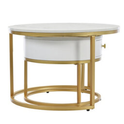 Abrihome Round Coffee Tables With Drawer Nesting Tables With Storage Gold Metal Frame Legs And Marble Pattern (Non-Rock Slab)Top - thumbnail 8