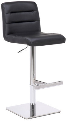 Lamboro Luscious Deluxe Real Leather Breakfast Bar Stool, Chrome Footrest, Adjustable Swivel Gas Lift, Home Bar & Kitchen Barstool, Black - image 1