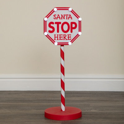 Samuel Alexander 57Cm Santa Stop Here Light Up Christmas Sign With 8 White Leds - image 1