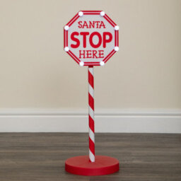 Samuel Alexander 57Cm Santa Stop Here Light Up Christmas Sign With 8 White Leds - thumbnail 1