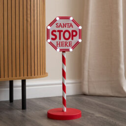 Samuel Alexander 57Cm Santa Stop Here Light Up Christmas Sign With 8 White Leds - thumbnail 3
