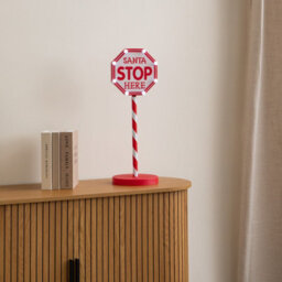 Samuel Alexander 57Cm Santa Stop Here Light Up Christmas Sign With 8 White Leds - thumbnail 2
