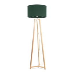 Valuelights Lottie Natural Wood Tripod Floor Lamp With Forest Green Drum Shade - thumbnail 2