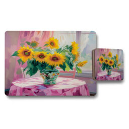 Benjamin Tate Design Sunflower Vase Placemats And Coasters Set In Artwork Collection With Premium Print And Wood Base Limited Edition - thumbnail 1