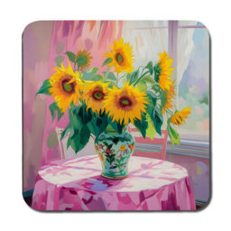Benjamin Tate Design Sunflower Vase Placemats And Coasters Set In Artwork Collection With Premium Print And Wood Base Limited Edition - thumbnail 3