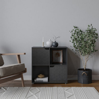 Urbn-Living Urbnliving 61Cm Height 4 Cubes Black Wooden Bookcase Display Shelf Storage Cabinet With Modern Geo Black Door - image 1