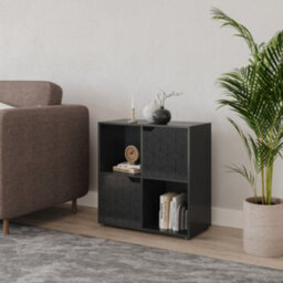 Urbn-Living Urbnliving 61Cm Height 4 Cubes Black Wooden Bookcase Display Shelf Storage Cabinet With Modern Geo Black Door - thumbnail 3