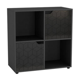 Urbn-Living Urbnliving 61Cm Height 4 Cubes Black Wooden Bookcase Display Shelf Storage Cabinet With Modern Geo Black Door - thumbnail 2