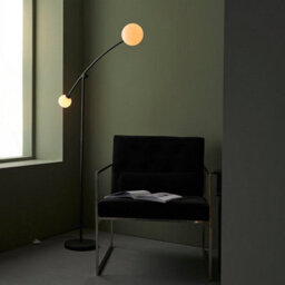 Matt Black Standing Twin Floor Lamp Light - Gloss Opal Glass Shades - Adjustable - thumbnail 4