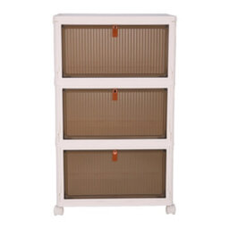 Living And Home 3 Tiers White Thicken Stackable Foldable Plastic Closet Shoe Storage Box With Wheels - thumbnail 3