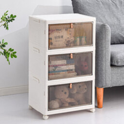 Living And Home 3 Tiers White Thicken Stackable Foldable Plastic Closet Shoe Storage Box With Wheels - thumbnail 2