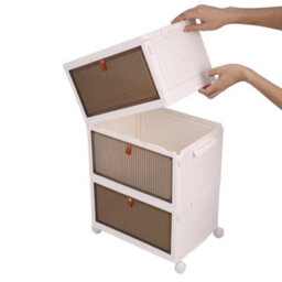 Living And Home 3 Tiers White Thicken Stackable Foldable Plastic Closet Shoe Storage Box With Wheels - thumbnail 4