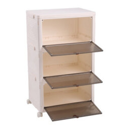 Living And Home 3 Tiers White Thicken Stackable Foldable Plastic Closet Shoe Storage Box With Wheels - thumbnail 6