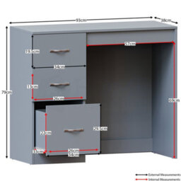 Lassic Vida Designs Riano Grey 3 Drawer Bedroom Vanity Dressing Table - thumbnail 2